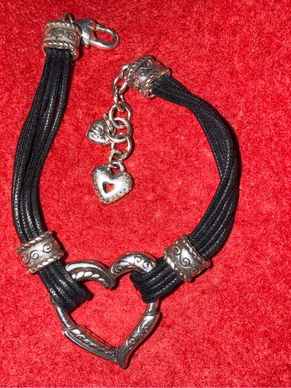 Brighton Black Cord Bracelet with Silver Heart Accents